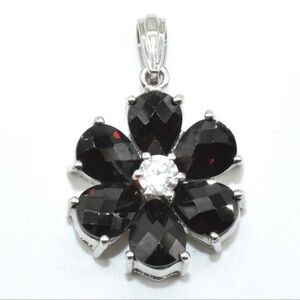 Silver Garnet Cubic Zirconia Daisy Shaped Pendant